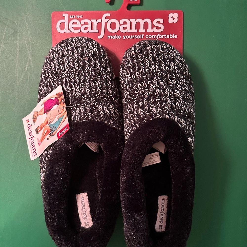 dearfoams Black Marled Slip-On Slippers L (9-10) women’s